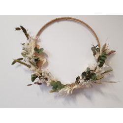 Composition de fleurs séchées sur couronne de corde - Diamètre 30 cm - Fleuriste Celles-sur-Belle (79)