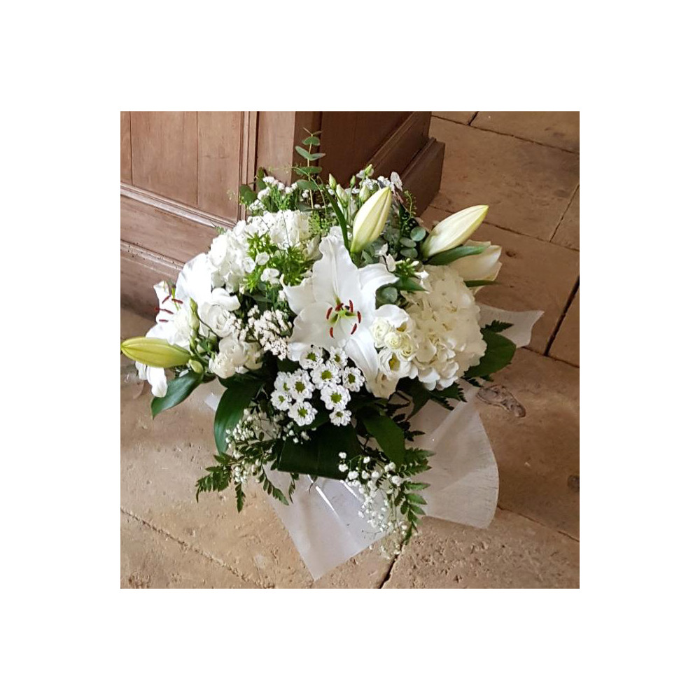Bouquet rond de deuil raffiné - Diamètre 50 cm - Couleur au choix -Fleuriste Celles-sur-Belle (79)