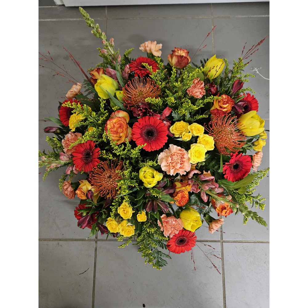 Coussin de deuil rond raffiné - Diamètre 80 cm - couleur au choix - Fleuriste Celles-sur-Belle (79)